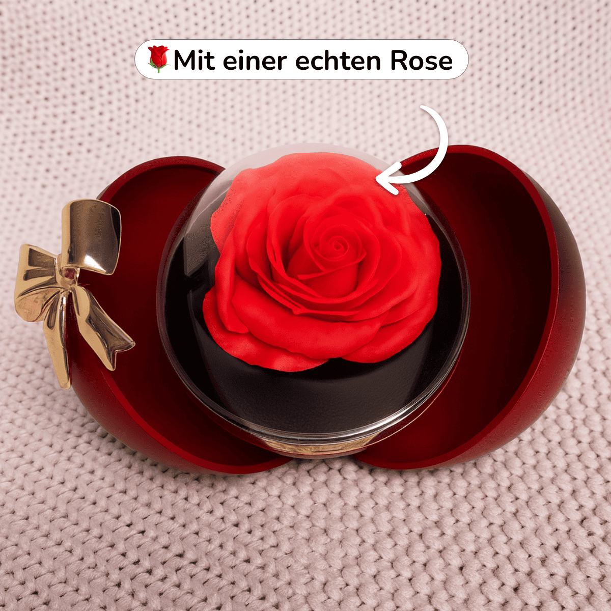 Ewige Rose in Kugelbox – Doppelherz-Halskette mit persönlicher Gravur