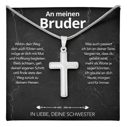 An meinen Bruder - Kreuzhalskette mit liebevoller Notiz