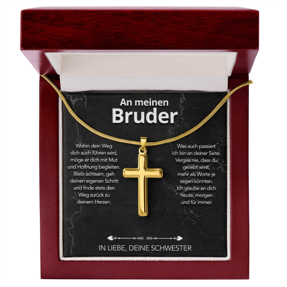 An meinen Bruder - Kreuzhalskette mit liebevoller Notiz