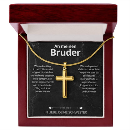 An meinen Bruder - Kreuzhalskette mit liebevoller Notiz