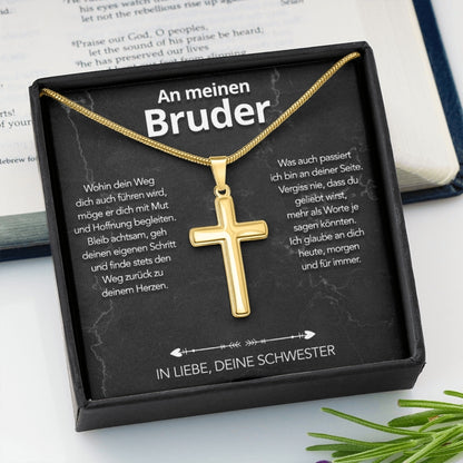 An meinen Bruder - Kreuzhalskette mit liebevoller Notiz