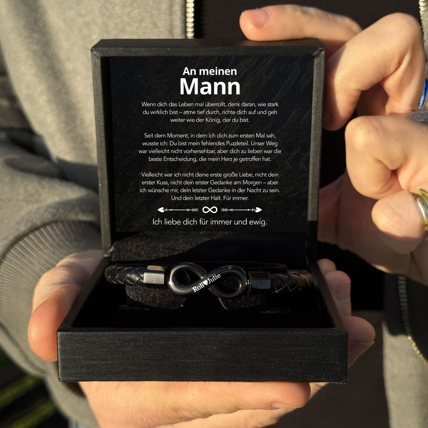 An meinen Mann – Personalisiertes Infinity Armband mit Gravur