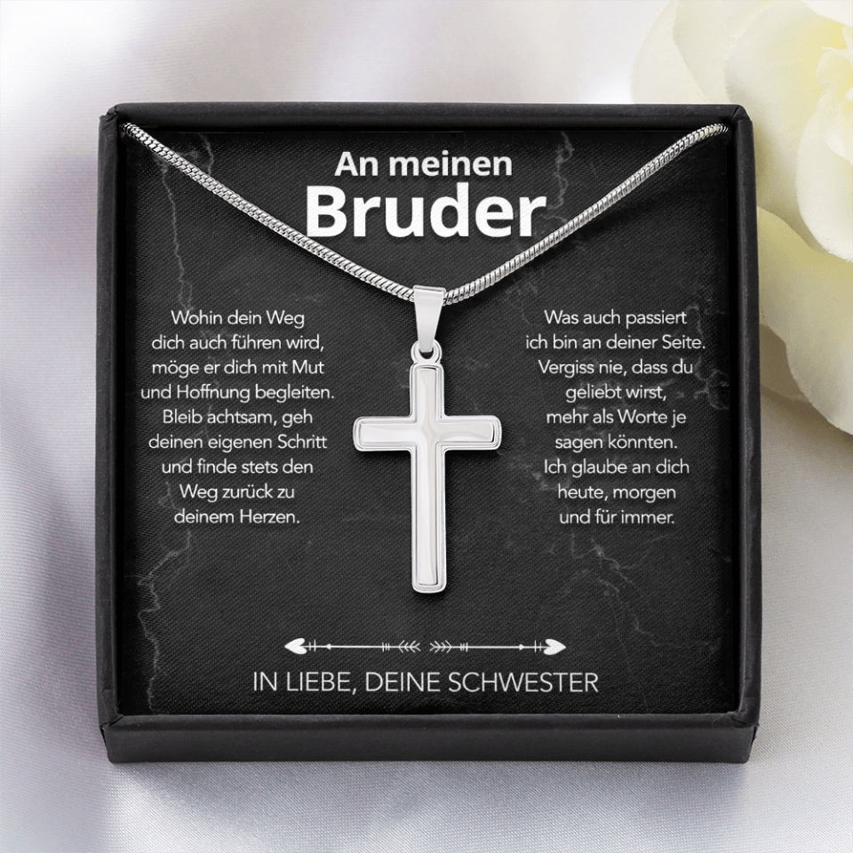 An meinen Bruder - Kreuzhalskette mit liebevoller Notiz