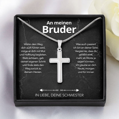 An meinen Bruder - Kreuzhalskette mit liebevoller Notiz