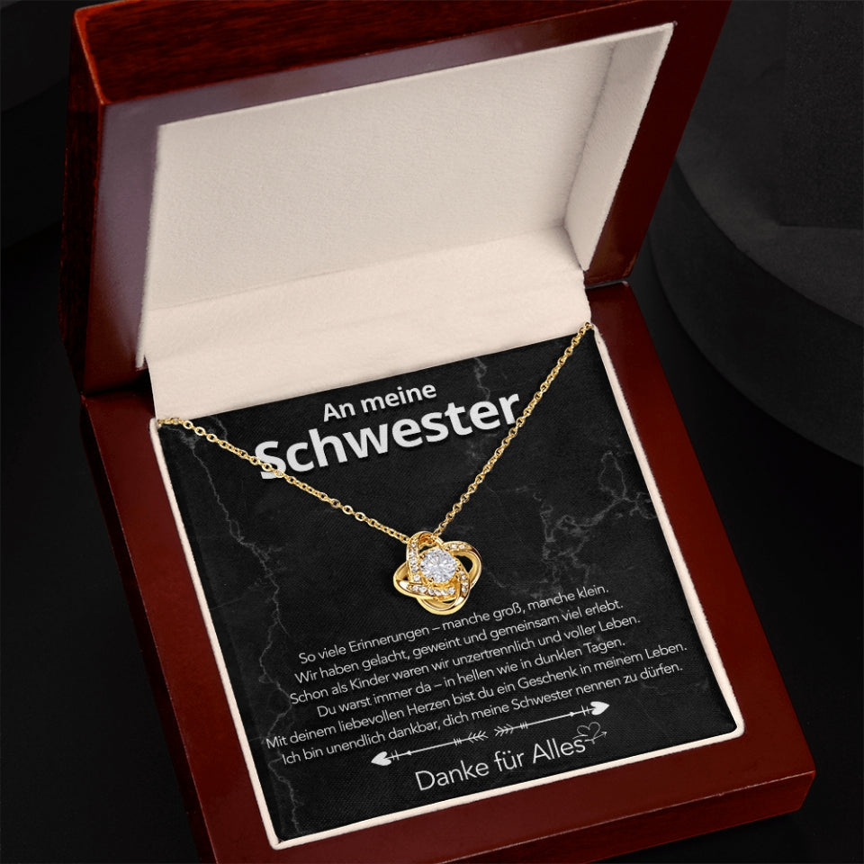 An meine Schwester - Knotenhalskette mit liebevoller Notiz