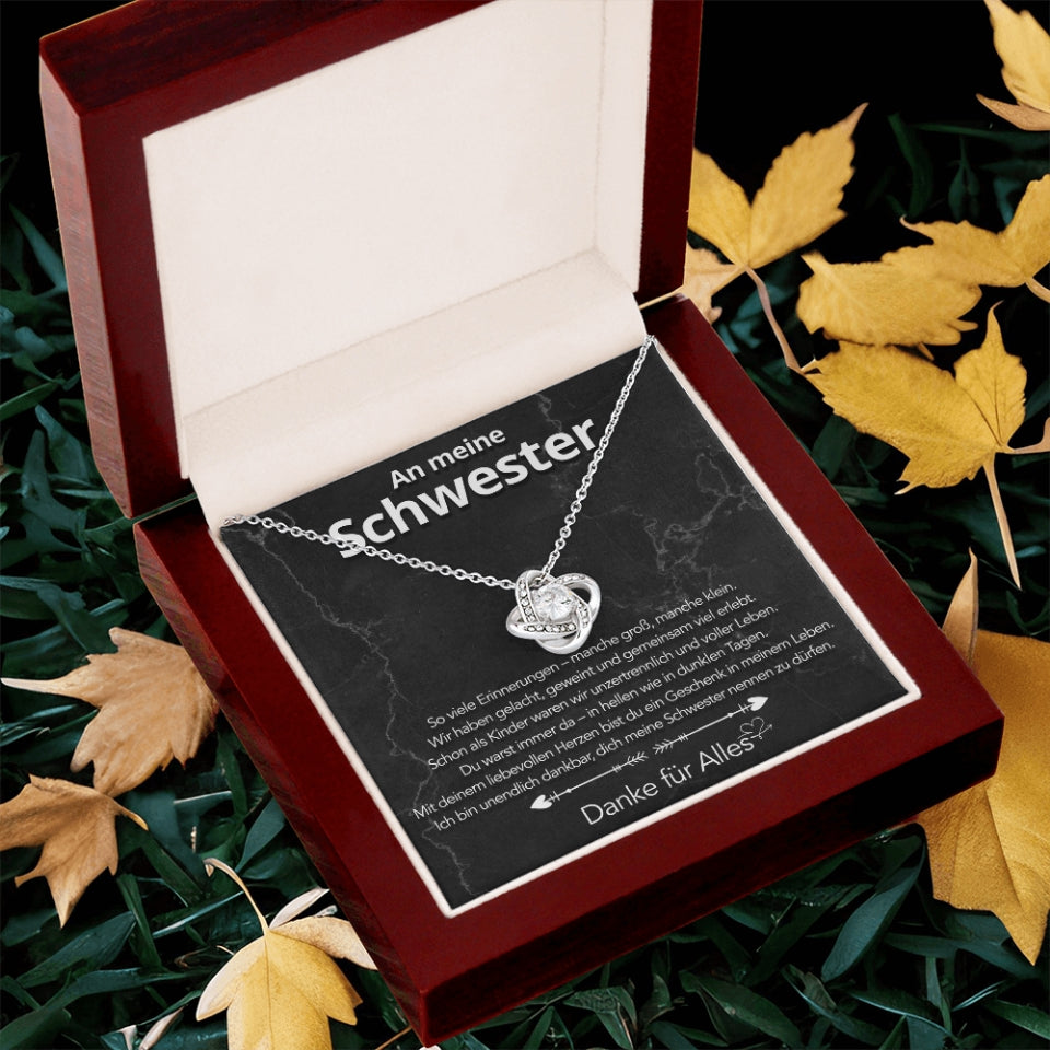 An meine Schwester - Knotenhalskette mit liebevoller Notiz