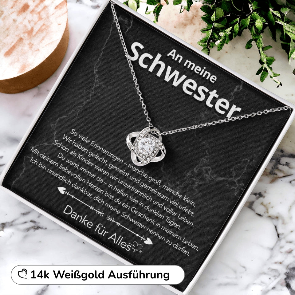An meine Schwester - Knotenhalskette mit liebevoller Notiz
