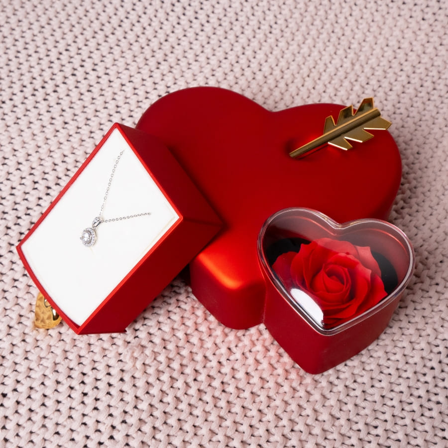 Ewige Amor-Rosenbox – Dotanhänger in 14k Weißgold Veredelung