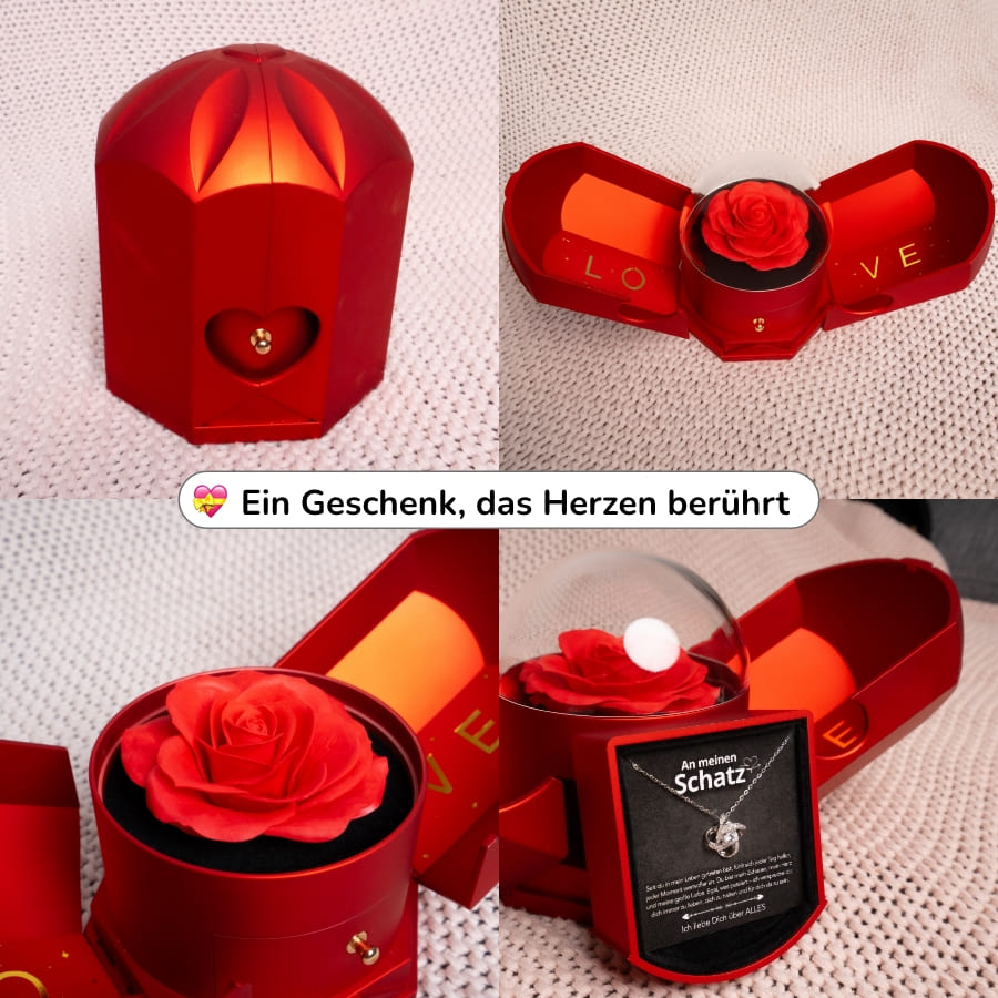 An meinen Schatz – Ewige Rose mit Knotenkette & liebevoller Karte