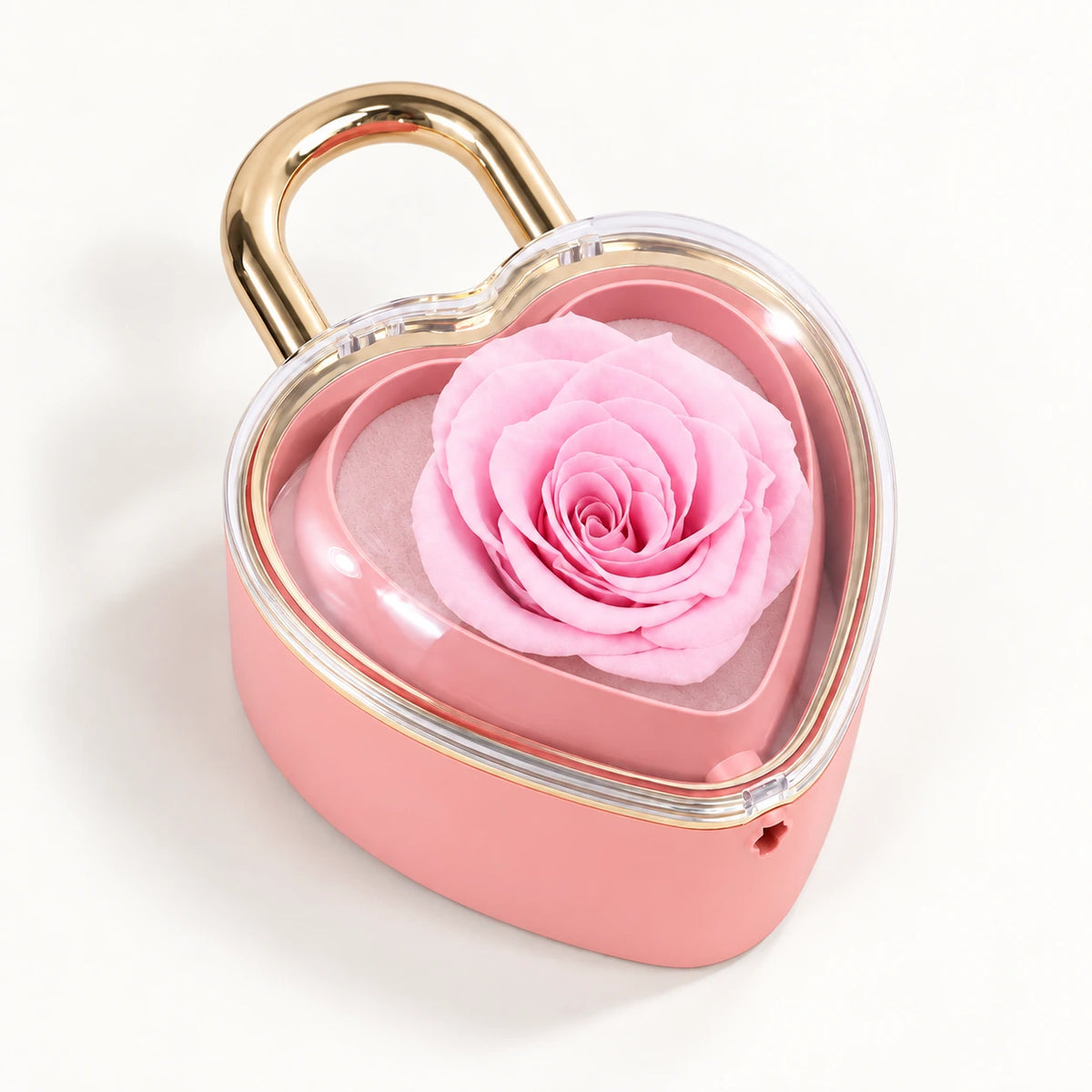 Rosa Herzschloss-Rosenbox geschlossen mit ewiger Rose