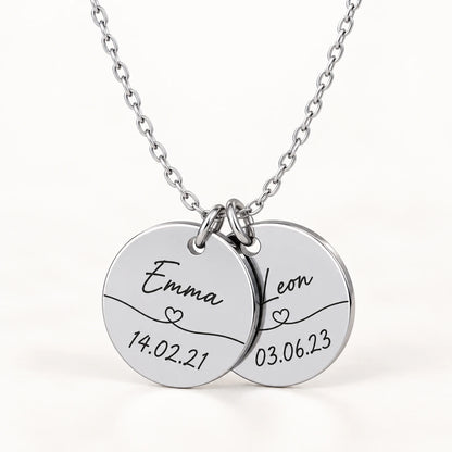 Halskette mit zwei gravierten Plättchen in 14k Weißgold