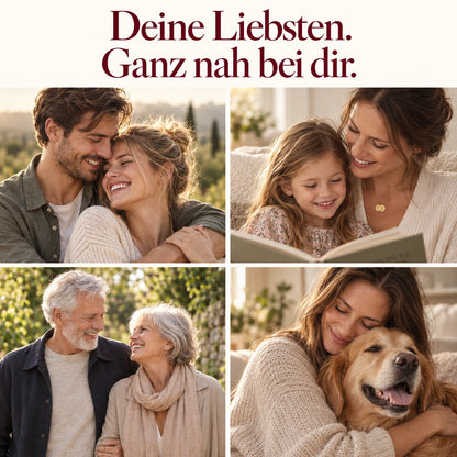 Deine Liebsten ganz nah bei dir: Paar, Mutter mit Tochter, Großeltern und Frau mit Hund