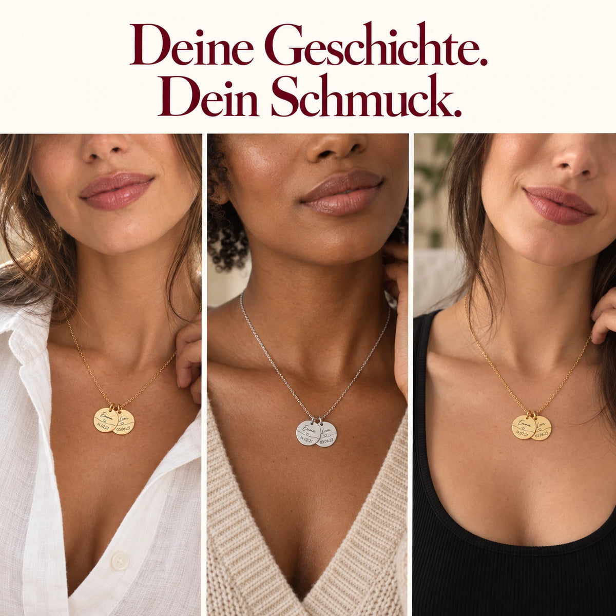 Deine Geschichte auf einer Kette: Beispiele für Namen und Daten