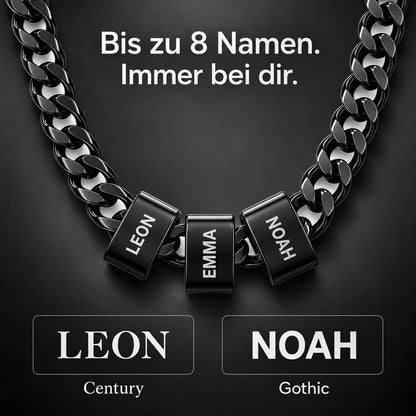 Personalisierung: bis zu 8 gravierte Beads für Namen oder Daten, Schriftarten Century und Gothic im Vergleich