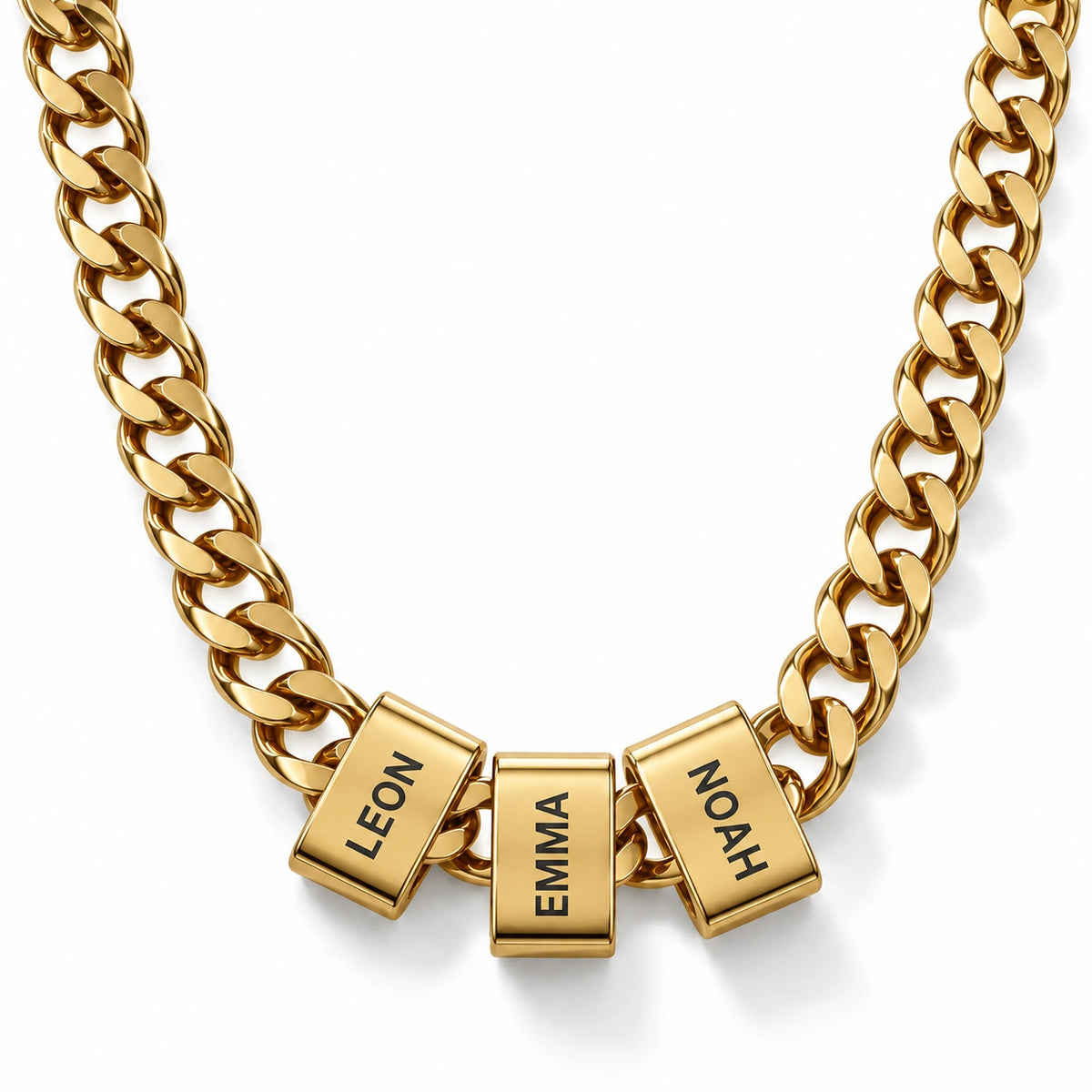 Goldene Cuban Chain Halskette mit gravierten Beads, Freisteller