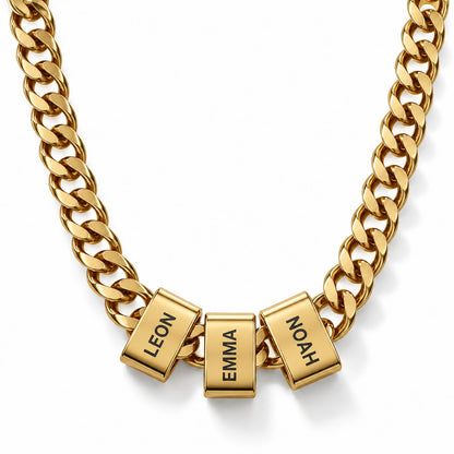 Goldene Cuban Chain Halskette mit gravierten Beads, Freisteller