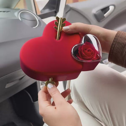 Ewige Amor-Rosenbox mit gravierter Doppelherz-Halskette