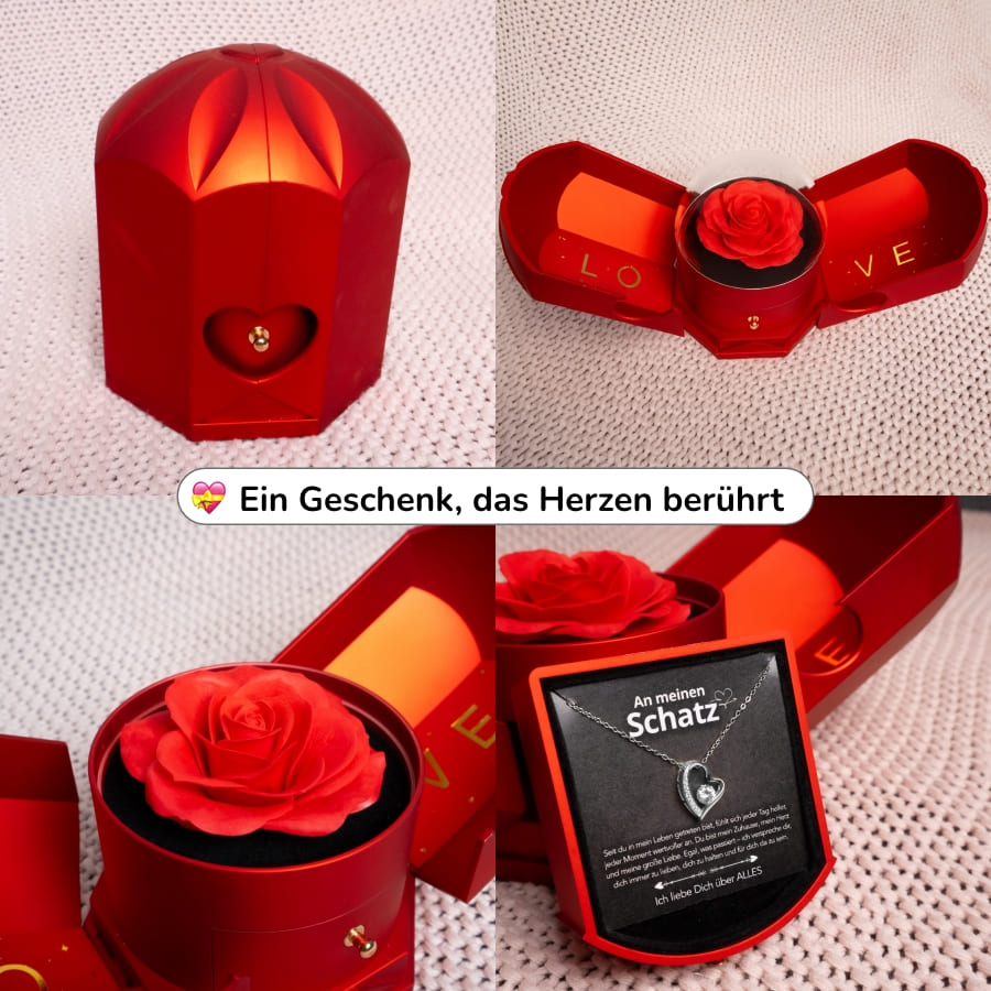 An meinen Schatz – Ewige Rose mit Herzkette & liebevoller Karte