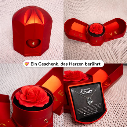 An meinen Schatz – Ewige Rose mit Herzkette & liebevoller Karte